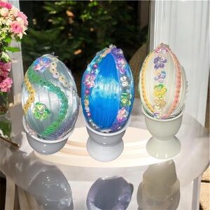 Flower Sequence Ribbon Easter Egg Set 3, Easter Decoration, Satin Ribbon Flower